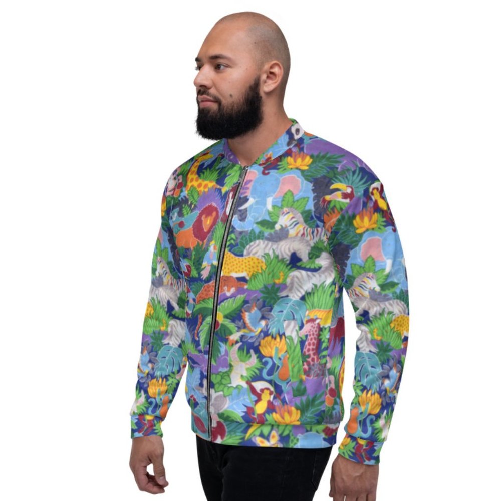 Animated Jungle Animals Pattern Safari Unisex Bomber Jackets.